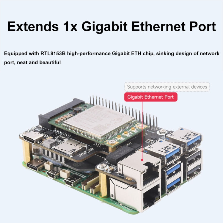 Waveshare per Raspberry Pi 5 PCIe a MiniPCIe / Gigabit Ethernet / USB 3.2 Gen1 HAT, No Accessories, SIM7600G-H, EG25-G