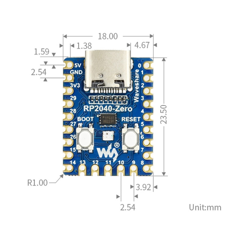 Scheda MCU Waveshare Pico-Like basata su Raspberry Pi RP2040, Zero, Zero-M