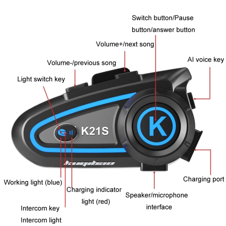 Casco da motociclista KUQIBAO K21S con doppio interfono Bluetooth e luci, K21S