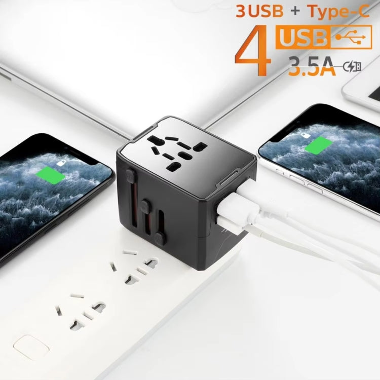 Adattatore da viaggio universale internazionale con 3 USB e 1 USB-C/Type-C, HHT520 Black, HHT520 White