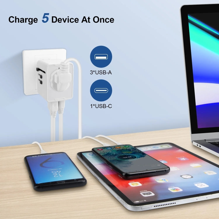 Adattatore da viaggio universale internazionale con 3 USB e 1 USB-C/Type-C, HHT520 Black, HHT520 White