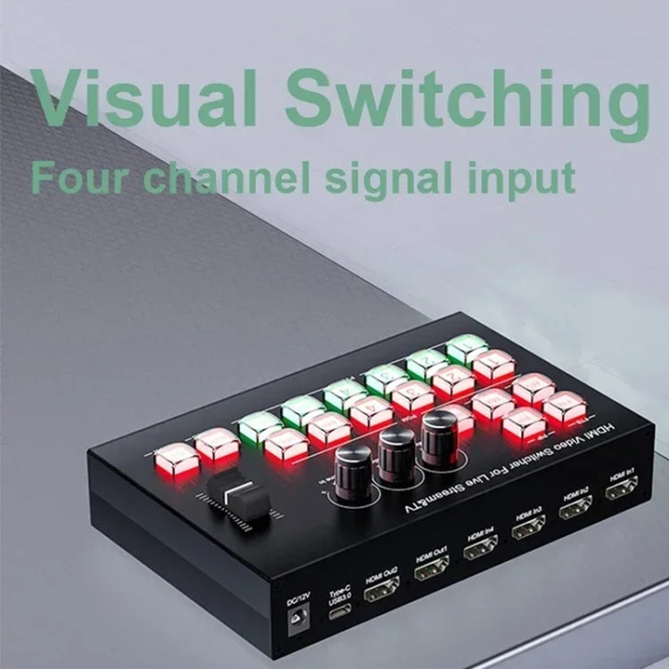 Switcher di guida HDMI 4 in 2 out Tipo-C Porta di acquisizione USB 3.0 Display OSD Switcher di gioco, US Plug, EU Plug, UK Plug