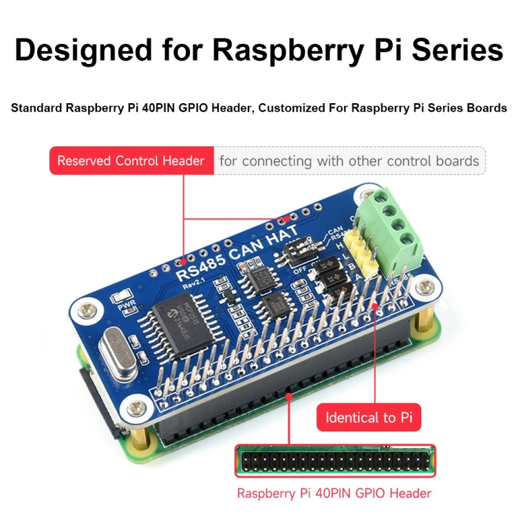 Waveshare 14882 per Raspberry Pi RS485 SPI CAN HAT Bus Module, 14882