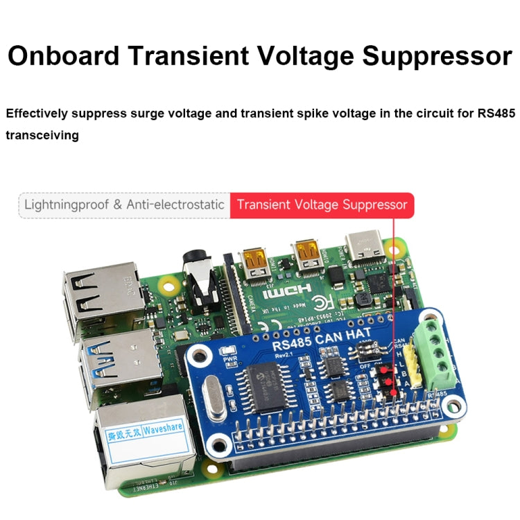 Waveshare 14882 per Raspberry Pi RS485 SPI CAN HAT Bus Module, 14882