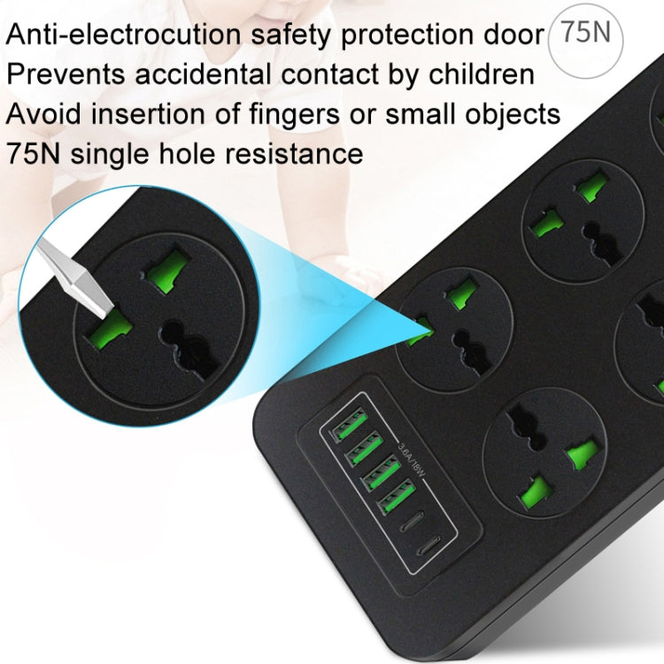 Protezione da sovraccarico anti-fulmine 4USB+2PD+6 fori presa, Black EU Plug, Black US Plug, Black UK Plug, White EU Plug, White US Plug, White UK Plug