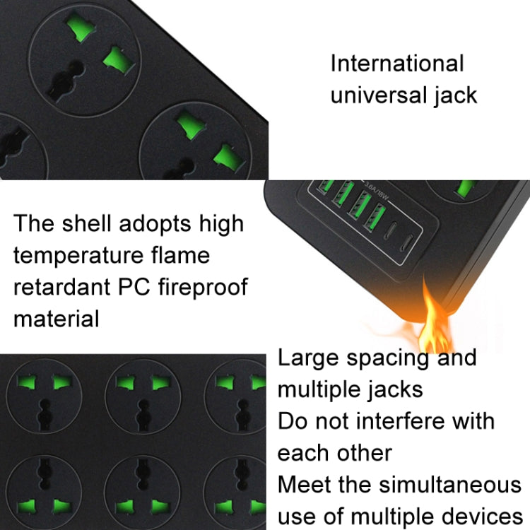 Protezione da sovraccarico anti-fulmine 4USB+2PD+6 fori presa, Black EU Plug, Black US Plug, Black UK Plug, White EU Plug, White US Plug, White UK Plug