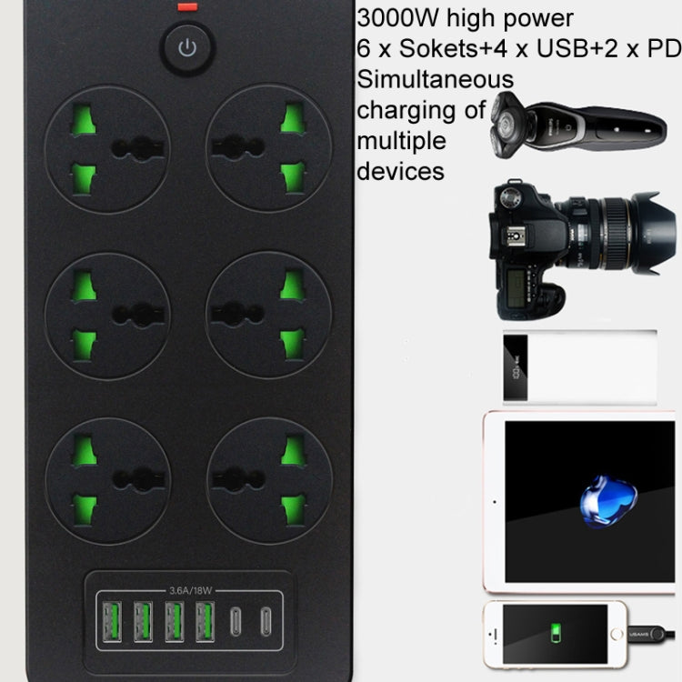 Protezione da sovraccarico anti-fulmine 4USB+2PD+6 fori presa, Black EU Plug, Black US Plug, Black UK Plug, White EU Plug, White US Plug, White UK Plug