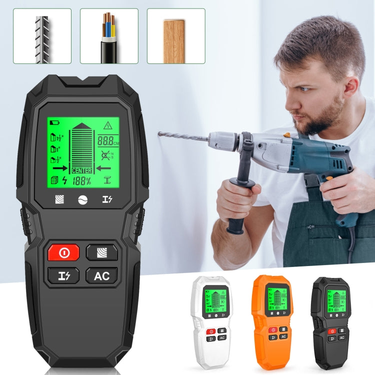 HW-QB6 5 in 1 scanner da parete portatile rilevatore di montanti Rilevamento di cavi elettrici sotto tensione in metallo e corrente in legno, HW-QB6 Black, HW-QB6 Orange, HW-QB6 (White