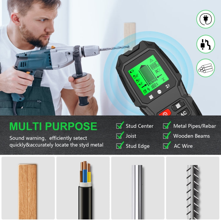 HW-QB6 5 in 1 scanner da parete portatile rilevatore di montanti Rilevamento di cavi elettrici sotto tensione in metallo e corrente in legno, HW-QB6 Black, HW-QB6 Orange, HW-QB6 (White