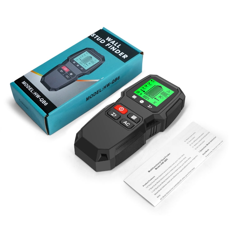 HW-QB6 5 in 1 scanner da parete portatile rilevatore di montanti Rilevamento di cavi elettrici sotto tensione in metallo e corrente in legno, HW-QB6 Black, HW-QB6 Orange, HW-QB6 (White