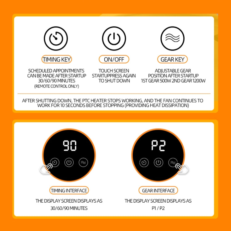 Riscaldatore elettrico intelligente da tavolo in ceramica PTC E68S 1200W, EU Plug, US Plug, UK Plug