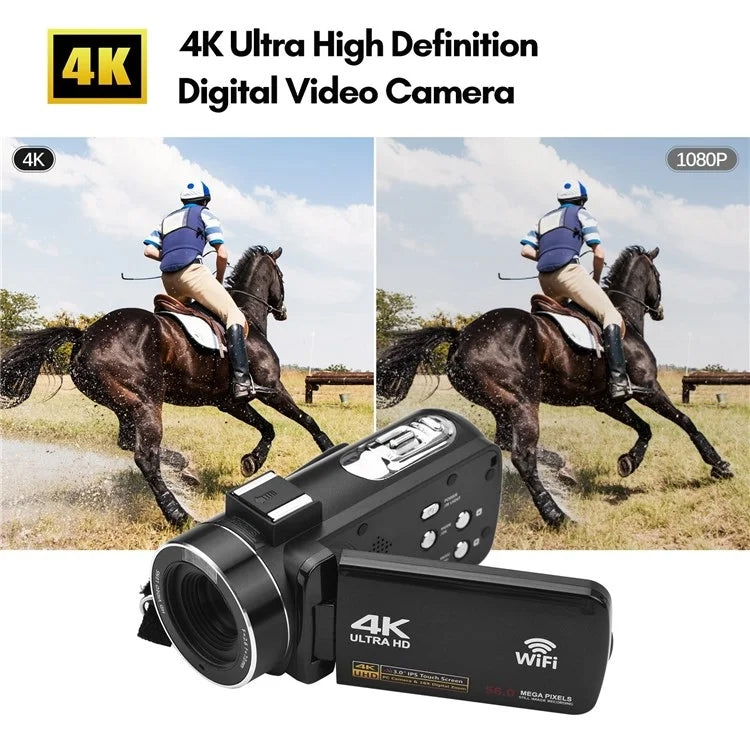 Videocamera digitale 4K, touch screen IPS da 3 pollici, zoom digitale 18X, videocamera WiFi da 56 MP, Standard, Set 1, Set 2, Set 3