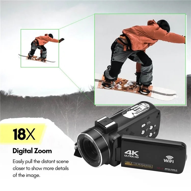 Videocamera digitale 4K, touch screen IPS da 3 pollici, zoom digitale 18X, videocamera WiFi da 56 MP, Standard, Set 1, Set 2, Set 3