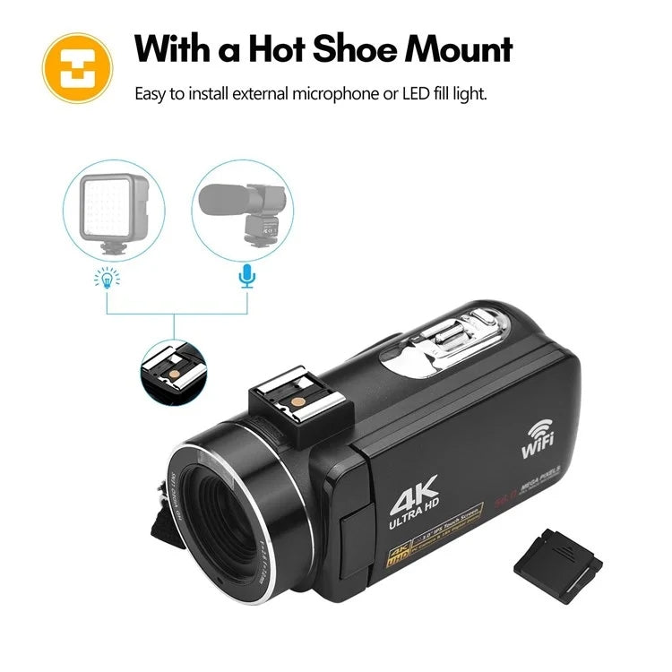 Videocamera digitale 4K, touch screen IPS da 3 pollici, zoom digitale 18X, videocamera WiFi da 56 MP, Standard, Set 1, Set 2, Set 3