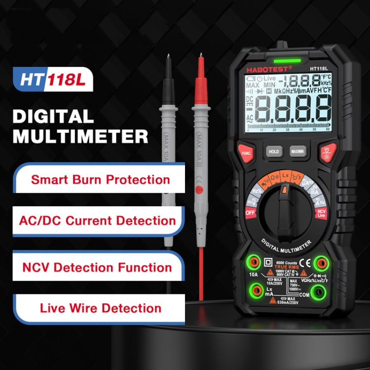 HABOTEST HT118L Mini multimetro elettrico intelligente anti-scottatura ad alta precisione, HT118L