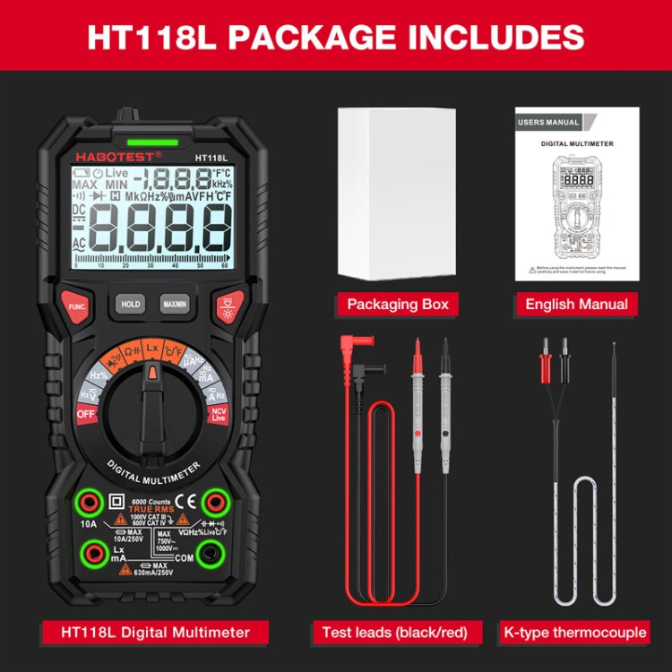 HABOTEST HT118L Mini multimetro elettrico intelligente anti-scottatura ad alta precisione, HT118L
