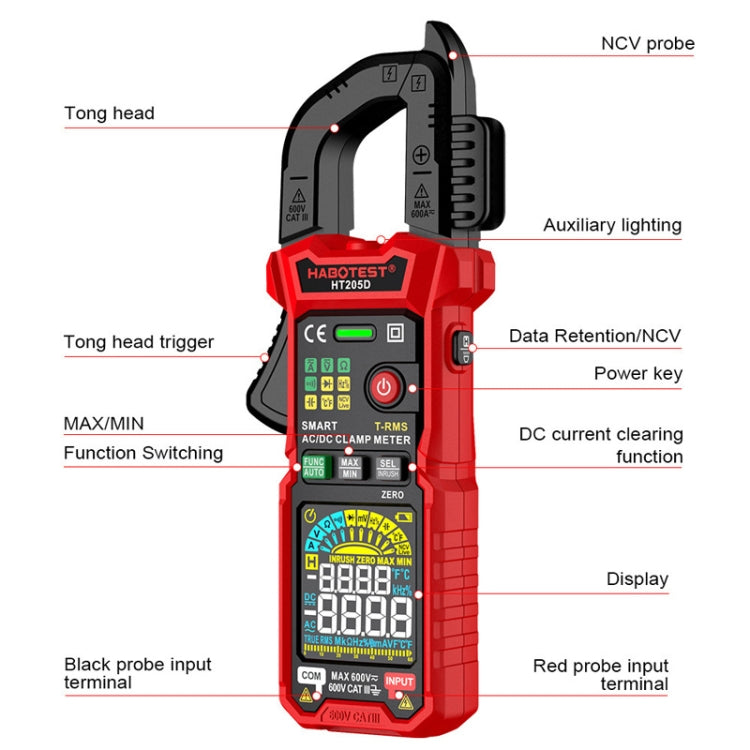 Multimetro digitale ad alta precisione multifunzione anti-scottatura intelligente a pinza HABOTEST HT205D, HT205D