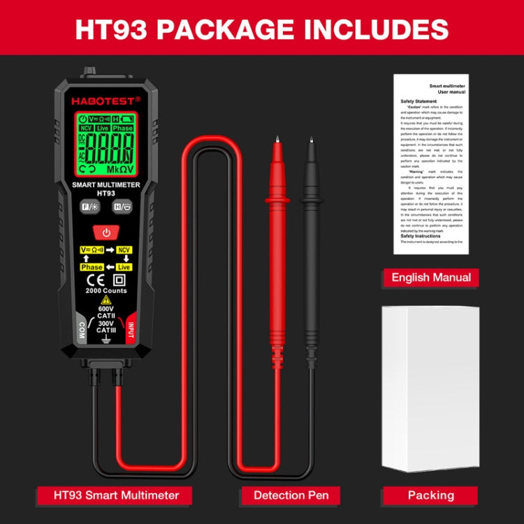 HABOTEST HT93 Multimetro completamente automatico intelligente anti-burn-in con rilevamento della sequenza di fase, HT93