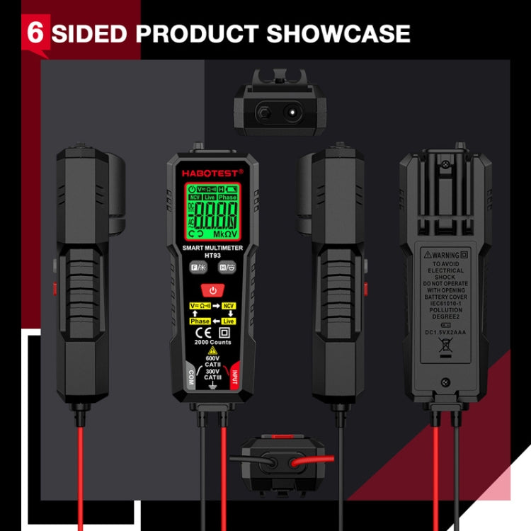 HABOTEST HT93 Multimetro completamente automatico intelligente anti-burn-in con rilevamento della sequenza di fase, HT93