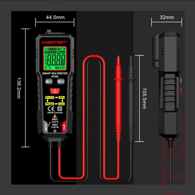 HABOTEST HT93 Multimetro completamente automatico intelligente anti-burn-in con rilevamento della sequenza di fase, HT93