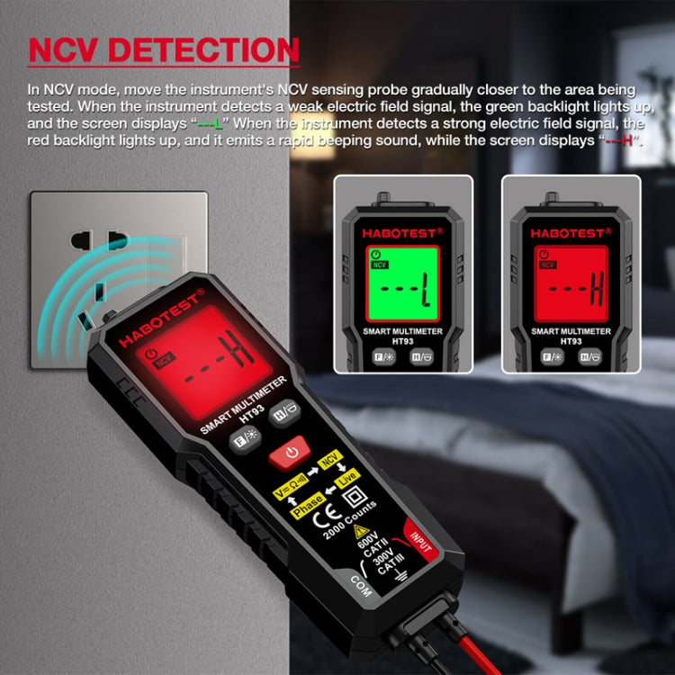 HABOTEST HT93 Multimetro completamente automatico intelligente anti-burn-in con rilevamento della sequenza di fase, HT93