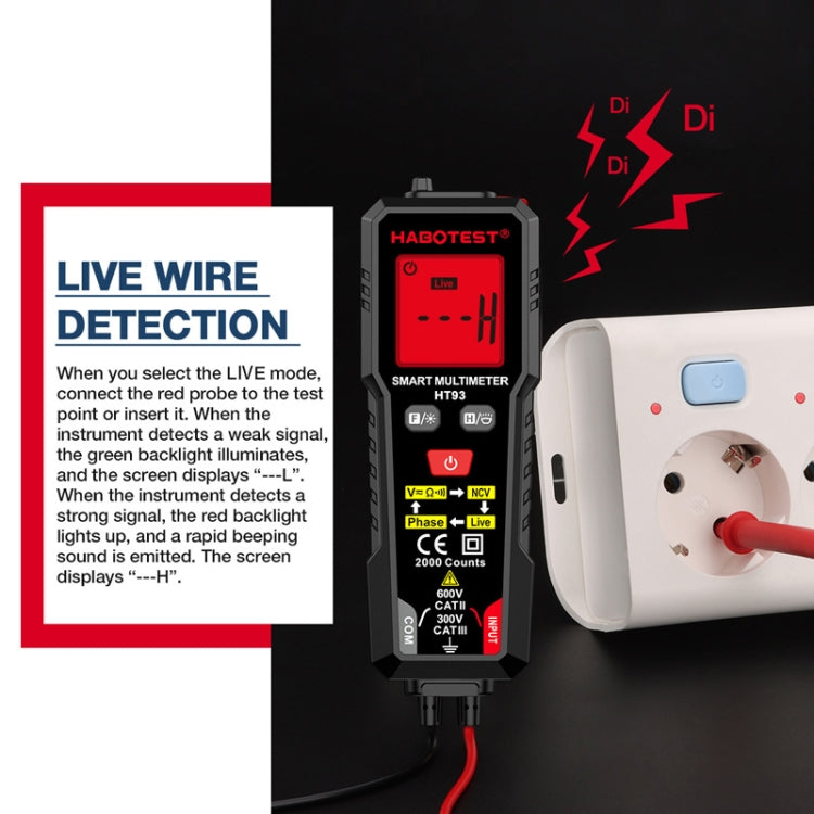 HABOTEST HT93 Multimetro completamente automatico intelligente anti-burn-in con rilevamento della sequenza di fase, HT93