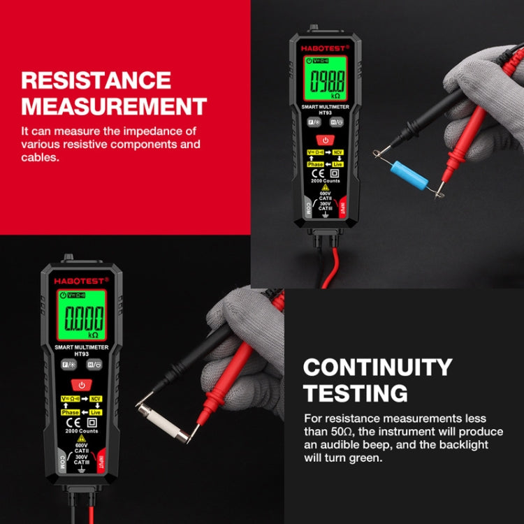 HABOTEST HT93 Multimetro completamente automatico intelligente anti-burn-in con rilevamento della sequenza di fase, HT93
