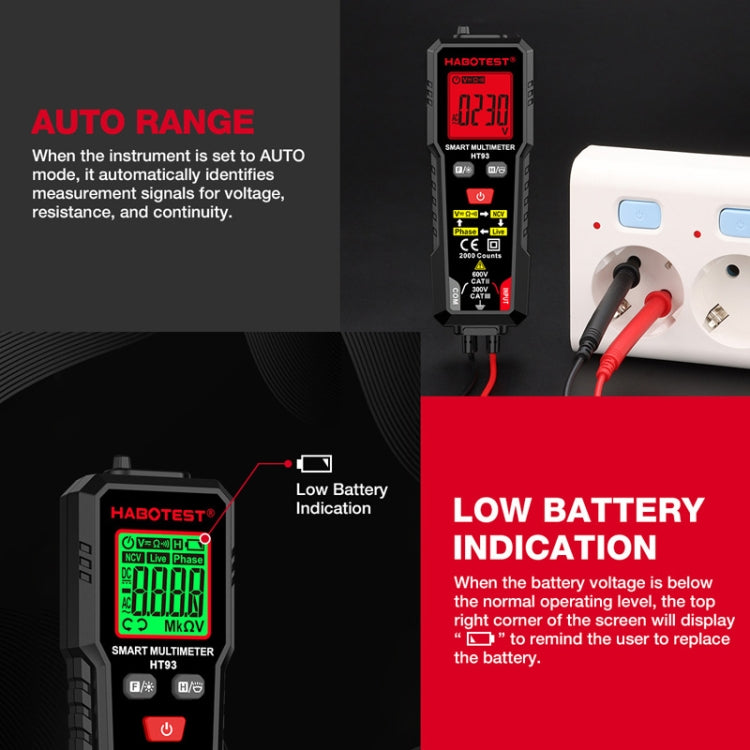 HABOTEST HT93 Multimetro completamente automatico intelligente anti-burn-in con rilevamento della sequenza di fase, HT93