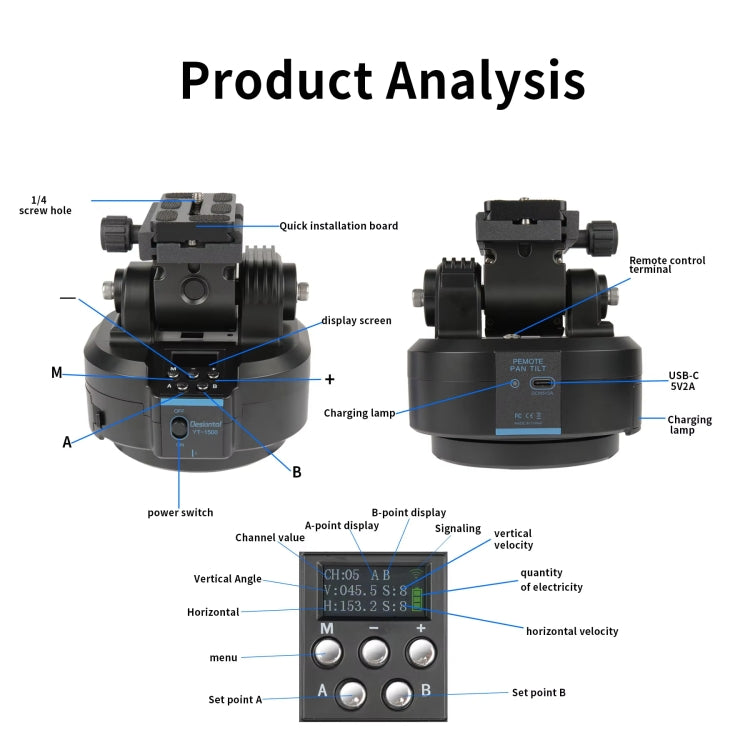Desiontal YT-1500 Gimbal elettrico per telecamera mobile, streaming live, stabilizzatore panoramico con rotazione a bilanciere, YT-1500