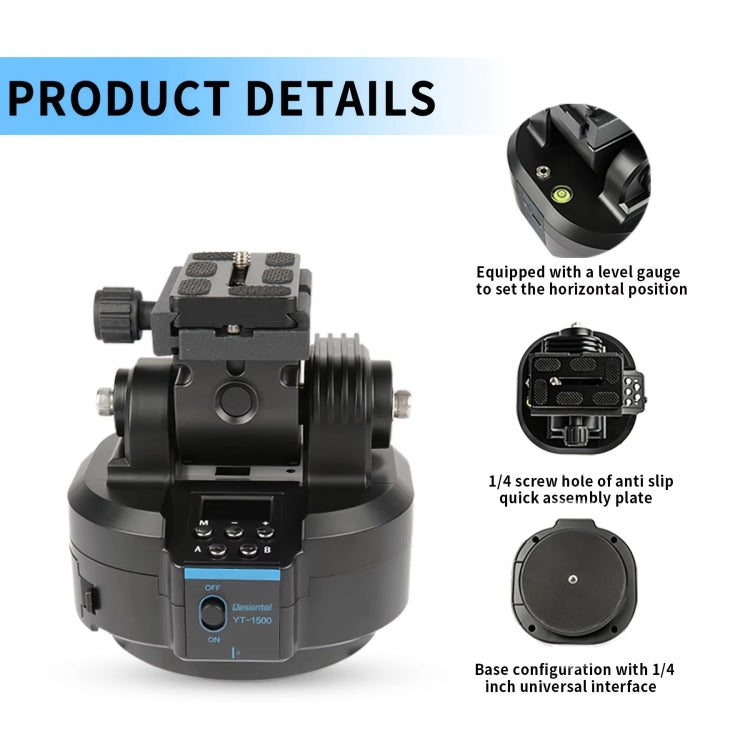Desiontal YT-1500 Gimbal elettrico per telecamera mobile, streaming live, stabilizzatore panoramico con rotazione a bilanciere, YT-1500