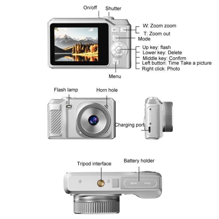 Telecamera digitale retrò per studenti HD 1080P, White, Black, White+32G, Black+32G
