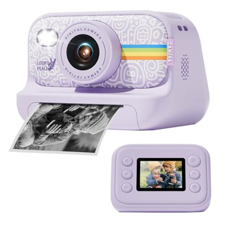 Fotocamera con stampa fotografica, flash LED da 2,0 pollici, registrazione HD 1080P con 3 rotoli di carta, White, White+32G, Black, Black+32G, Purple+32G, Purple