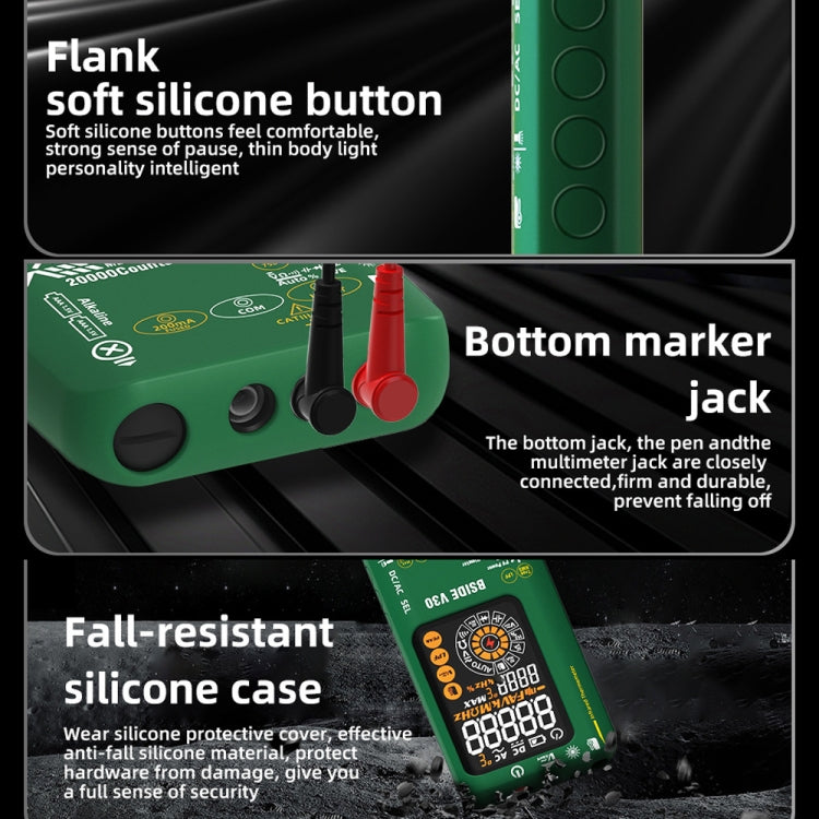 Multimetro PV intelligente con schermo colorato Termometro a infrarossi, V30 (Green)