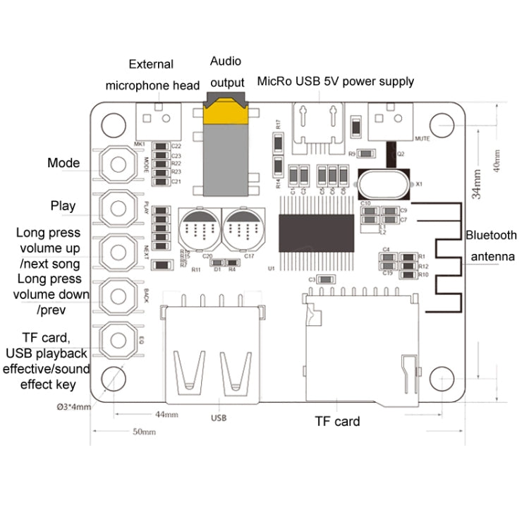 Modulo decodificatore MP3 Bluetooth Scheda ricevitore audio Decodificatore riproduzione con uscita preamplificatore scheda TF USB, Bluetooth MP3 Decoder Module