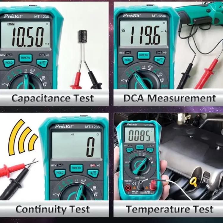 ProsKit MT-1236-C 3-5/6 True-RMS Digital Multimeter For ACA, ACV, DCA, DCV, Frequency, Cycle Duty, Diode Test