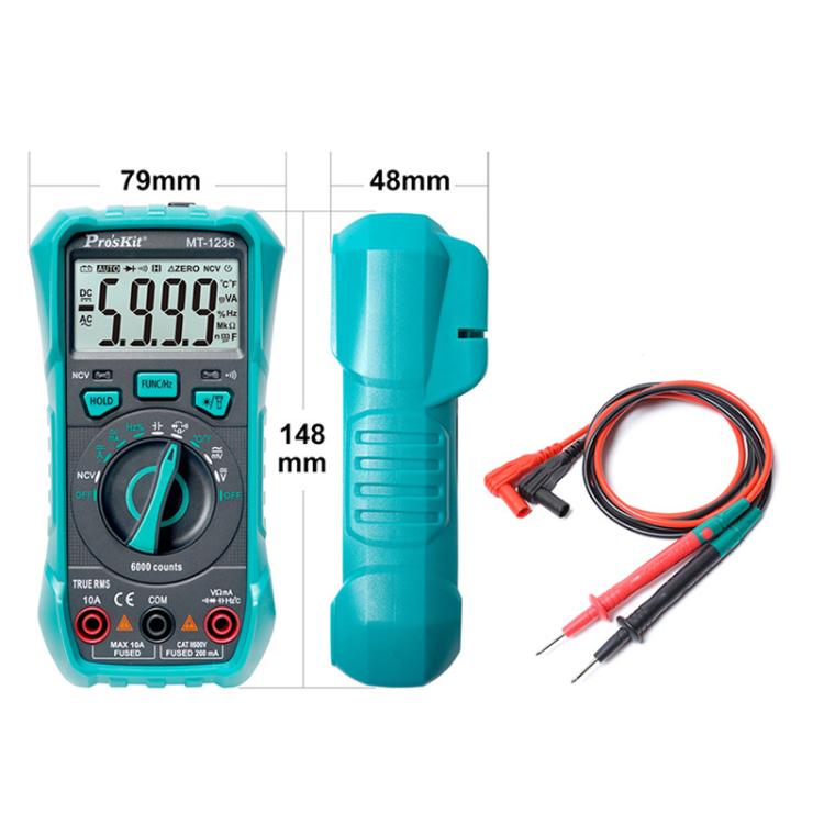 ProsKit MT-1236-C 3-5/6 True-RMS Digital Multimeter For ACA, ACV, DCA, DCV, Frequency, Cycle Duty, Diode Test