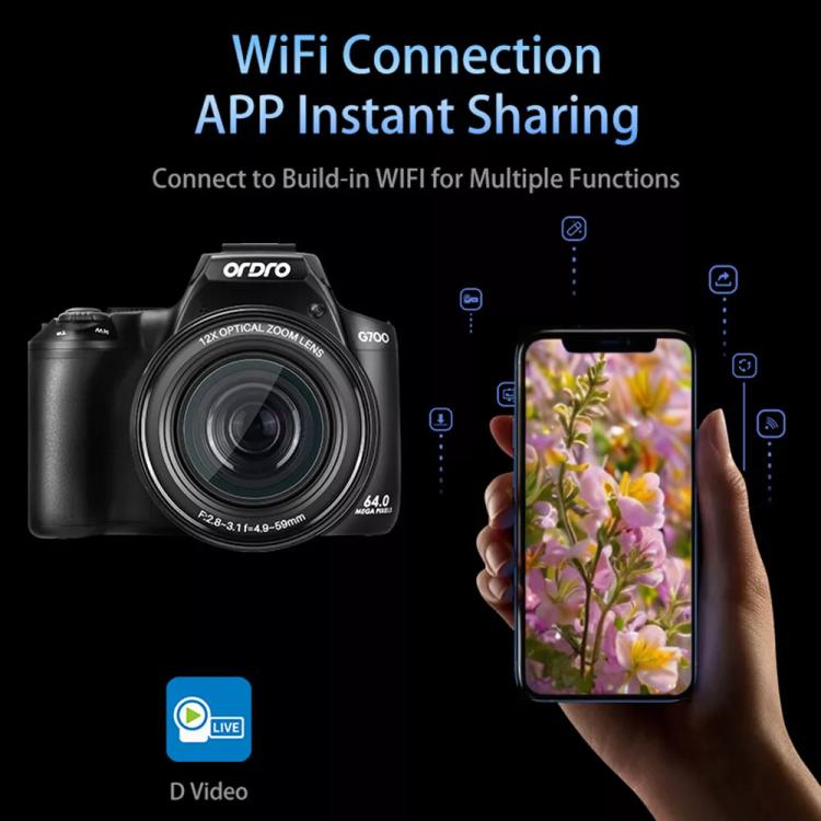 Ordro 4K Ultra HD Schermo rotante Zoom ottico Digital Camera, G700