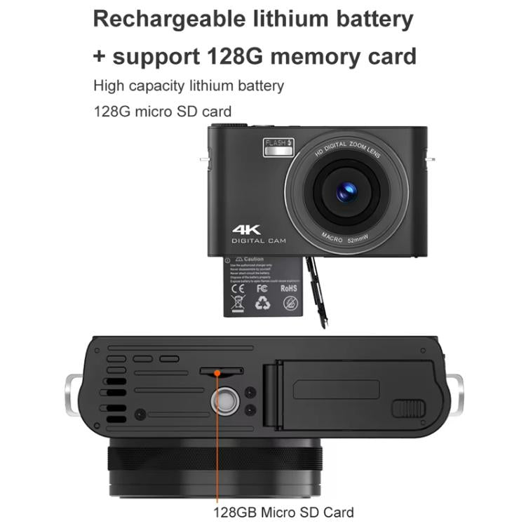 Videocamera digitale micro SLR touch screen 4K HD, videocamera DSLR MP3, videocamera anti-vibrazione da 64 MP, videocamera per vlogging