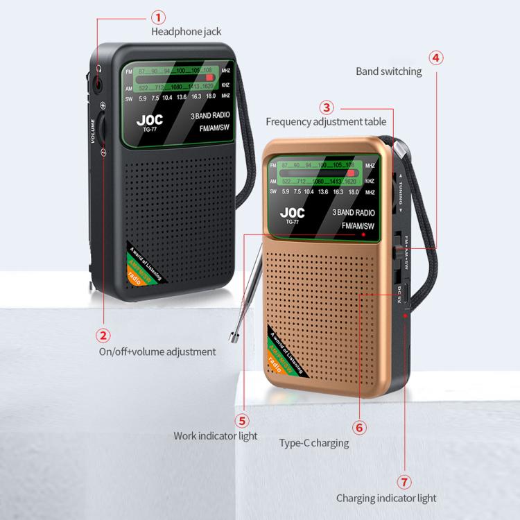 JOC TG-77 Mini FM / AM / SW Radio portatile a banda intera e canale intero