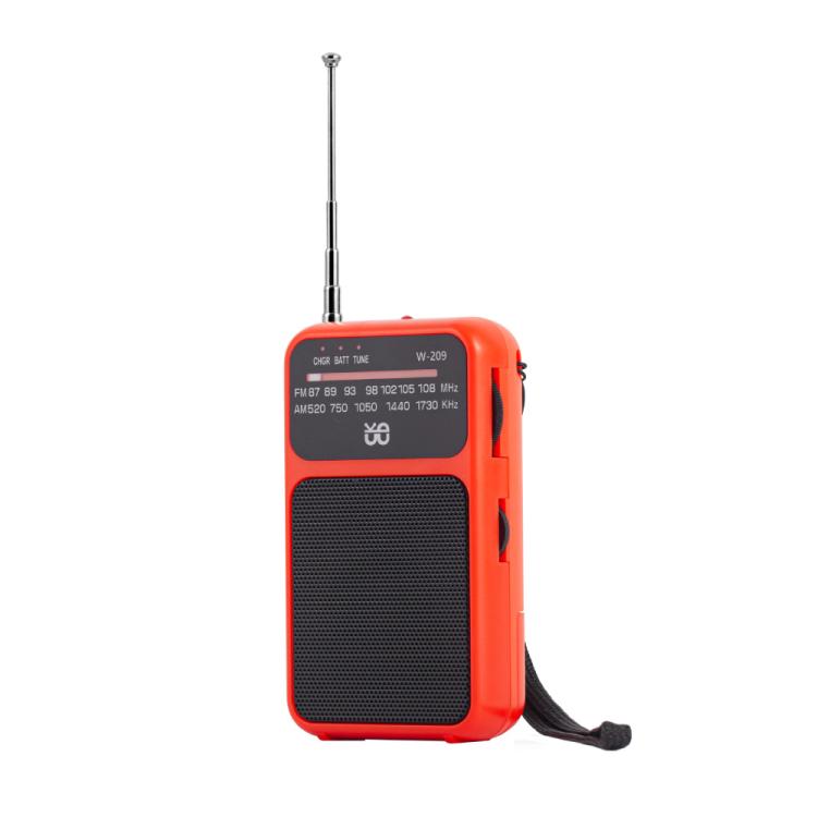 W-209 Mini Radio FM portatile ricaricabile/batteria a doppia modalità con puntatore e torcia elettrica