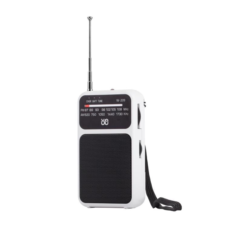 W-209 Mini Radio FM portatile ricaricabile/batteria a doppia modalità con puntatore e torcia elettrica