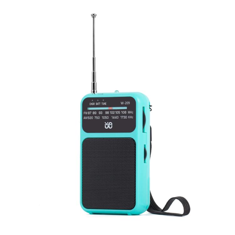 W-209 Mini Radio FM portatile ricaricabile/batteria a doppia modalità con puntatore e torcia elettrica