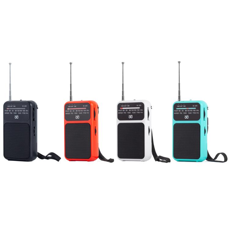 W-209 Mini Radio FM portatile ricaricabile/batteria a doppia modalità con puntatore e torcia elettrica