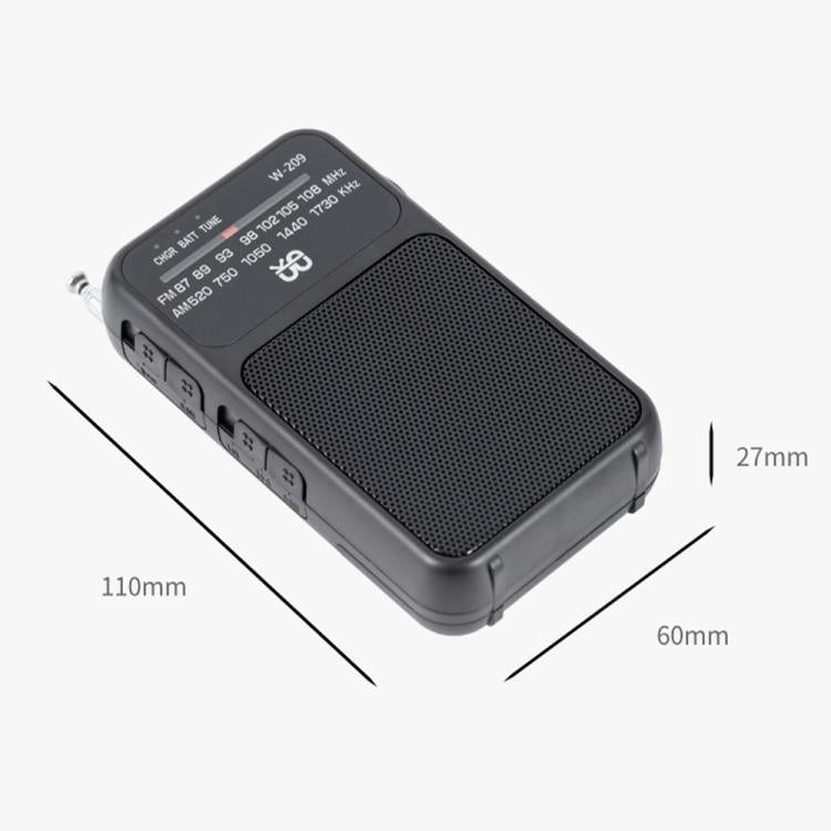 W-209 Mini Radio FM portatile ricaricabile/batteria a doppia modalità con puntatore e torcia elettrica