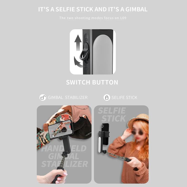 L09 Mini stabilizzatore portatile pieghevole anti-vibrazione Bluetooth Beauty Fill Light Selfie Stick