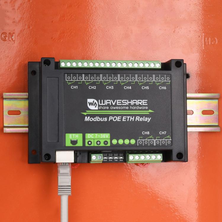 Modulo relè Ethernet industriale Waveshare 24964 a 8 canali, comunicazione porta PoE, 24964