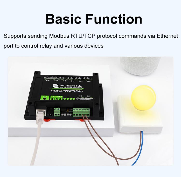 Modulo relè Ethernet industriale Waveshare 24964 a 8 canali, comunicazione porta PoE, 24964