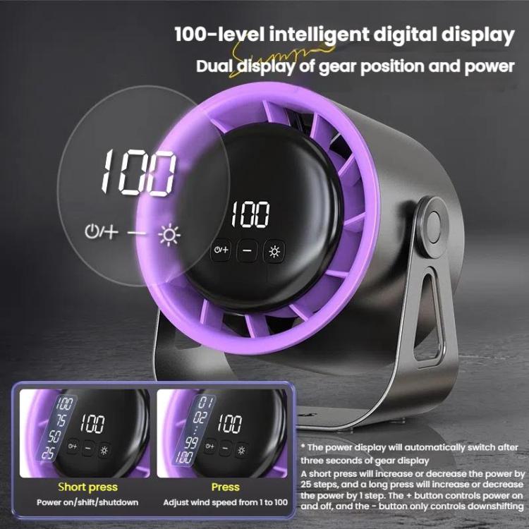 Ventilatore a circolazione ad alta velocità con 100 ingranaggi, display digitale da tavolo ricaricabile, ventilatore turbo da parete, White, Gray, Clip White, Clip Gray
