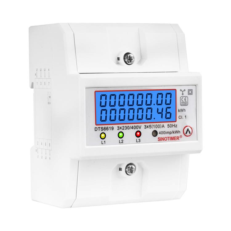 Contatore di energia trifase a 4 fili 100A 380V CA, alimentazione temporanea, può essere ripristinata, montato su guida DIN, SINOTIMER DTS6619-046