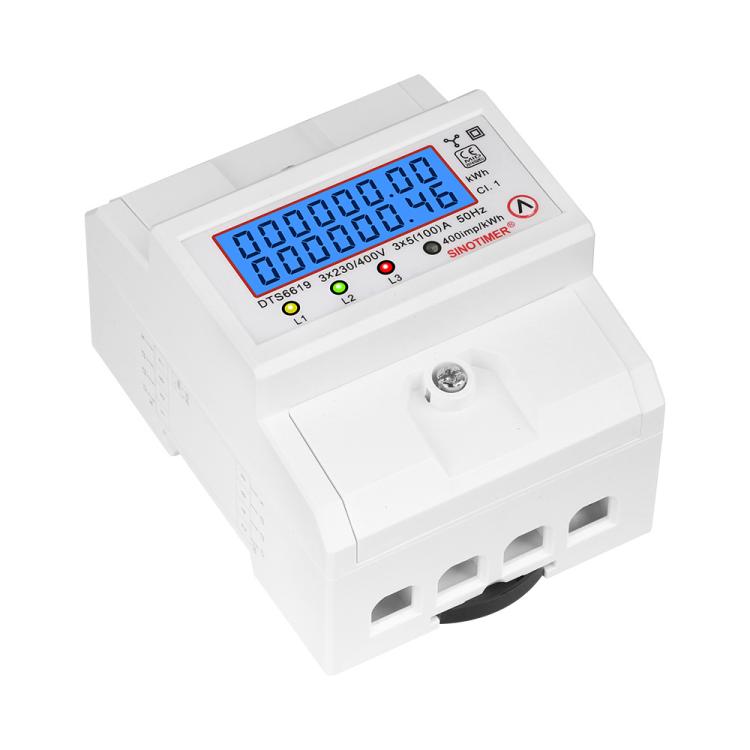 Contatore di energia trifase a 4 fili 100A 380V CA, alimentazione temporanea, può essere ripristinata, montato su guida DIN, SINOTIMER DTS6619-046